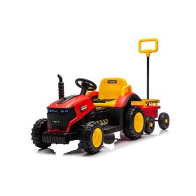 Kids Electric Ride On Tractor With Trailer, 12V Powered Children's Farm Tractor Toy Car With LED Lights, Music, PP Material, For 3-6 Years Old (Option: HAMIFB319RED)